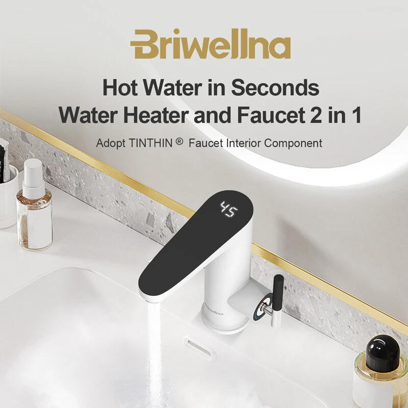(image for) 3200W Instant Electric Water Heater Faucet IPX4 Waterproof Lever-Adjustable Temperature Control EU Plug for Kitchen Bathroom Rapid Heating